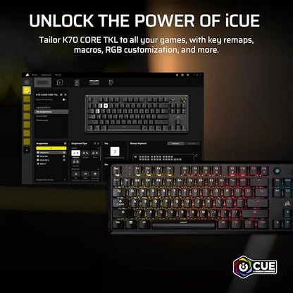 Corsair K70 CORE TKL RGB Tenkeyless Mechanical Wired Gaming Keyboard – Pre-Lubed MLX Red v2 Linear Switches, SOCD, ABS Double-Shot Keycaps, Sound Dampening, 1000Hz Polling, QWERTY NA – Black - style: Wired