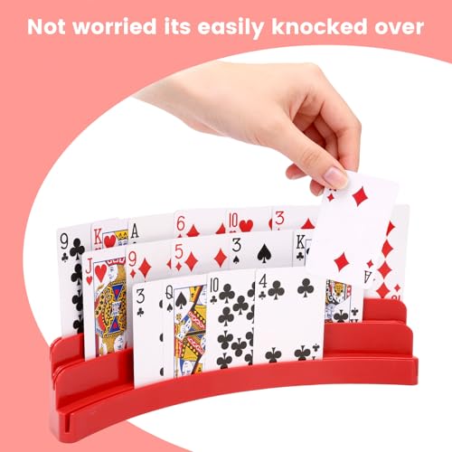 Three-Layer Design Playing Cards Holders，Playing Card Holder for Kids Adults Hands Free Card Holder for Family Card Game Nights Poker Parties - color: Red(4pack)