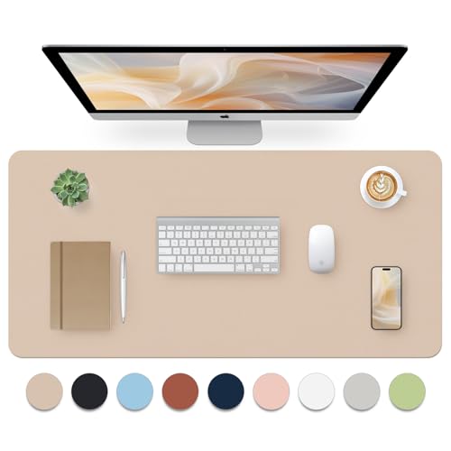Leather Desk Pad, Large Mouse Pad, Leather Desk Blotter, Non-Slip Desk Pad Protector, Office Desk Pad, Waterproof Desk Mat for Home Office and Decor - Beige (35.4×15.7 Inches) - color: Beige, size: 35.4" x 15.7"