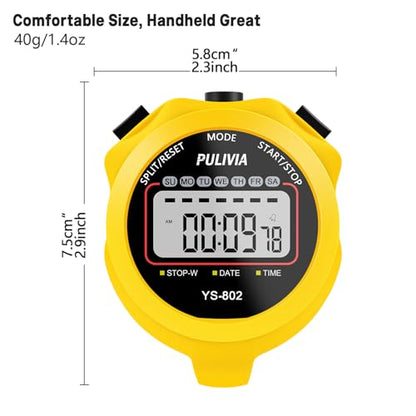 Stopwatch Timer, Digital Stop-Watch for Sports, Yellow | Multi-function Stopwatch with Single Split/Lap Timing, Button Beep Alarm Clock, Ideal for Coaches Kids PE-teacher - color: Yellow