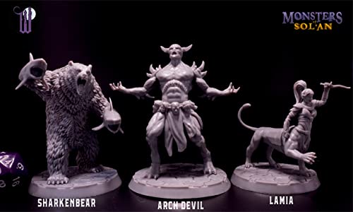 Wildspire 3 Large Monsters Booster Set for DND Miniatures - Sharkenbear, Lamia, Archdevil - Large Size minis for D&D Miniatures
