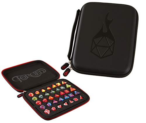 Forged Dice Co. Dicemaster's Display & Storage Box - Holds 35 Metal or Plastic Polyhedral Dice / 5 Sets - color: Red Zipper