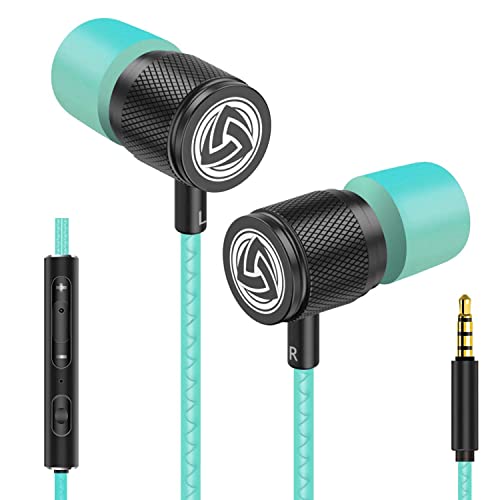LUDOS Ultra Wired Earbuds in-Ear Headphones, 5 Years Warranty, Earphones with Mic, Noise Isolating Ear Buds, Memory Foam for iPhone, Samsung, School Students, Kids, Women, Small Ears - Turquoise - color: Turquoise, style: 3.5 mm