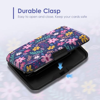 Credit Card Holder Small, Cute Floral Flowers RFID Blocking Wallet Business Travel Metal Slim Mini Aluminum Hard Case for Women Men - color: Cute Floral Flowers