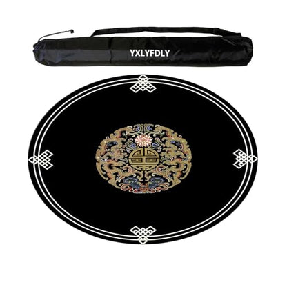 Round Mahjong Mat Thickened and Non-Slip Mahjong Tablecloth with Carrying Bag, Home Play Mat for Mahjong, Poker, Card, Board, Tile Games(Black,85cm/33.46in) - color: Black, size: 85cm/33.46in