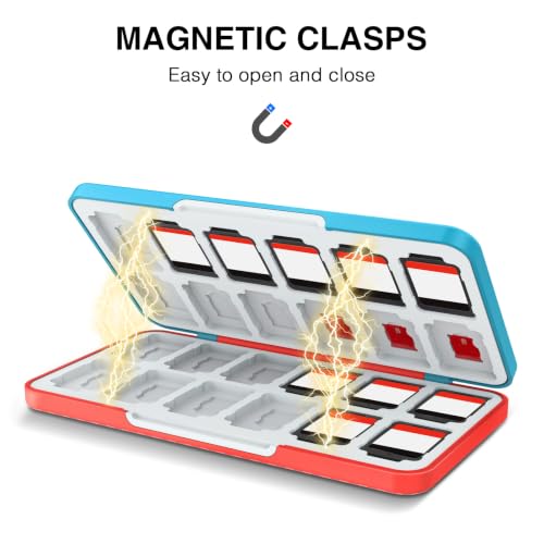 HEIYING Game Card Case Compatible with NINTENDO SWITCH 2 / Micro SD Cards | Portable Game Card Holder, Hard ABS Shell with Soft Silicone Lining, Dedicated Card Slots,Magnetic Closure for Easy Access - color: Carbon Fibre Blue Red