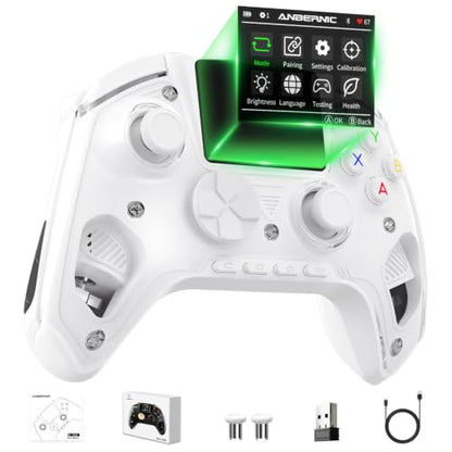 Cintwor RG G01 Interactive Screen Wireless Gaming Controller for Steam/PC/Switch/Linux/Android/iOS, 2.4G Wireless Bluetooth Controller with Screen, Heart Rate Monitor, Hall Effect Triggers (White) - color: white