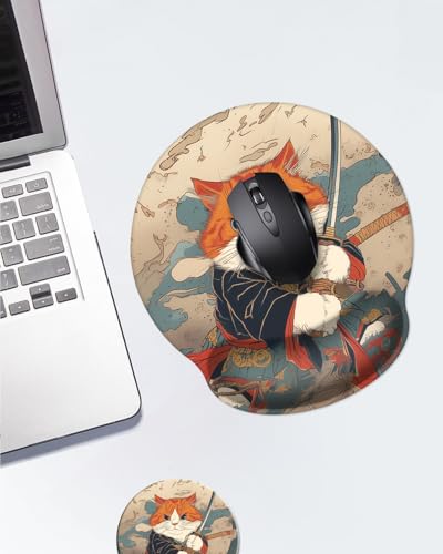 Mouse Pad with Wrist Support, Ergonomic Mouse Pad with Memory Foam Wrist Rest Cushion, Non-Slip Rubber Base Gaming Mice Pad for Home Office Computer Laptop,Japanese Cat - color: Japanese Cat