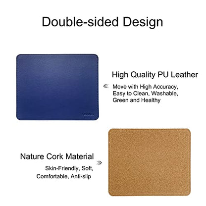 Leather Double Side Mouse Pad With Stitched Edge - Waterproof Ultra Thin for Computers, Laptop, Office & Home, 10.2 x 8.3 Inch, 1 Pack (Navy Blue) - color: Navy Blue
