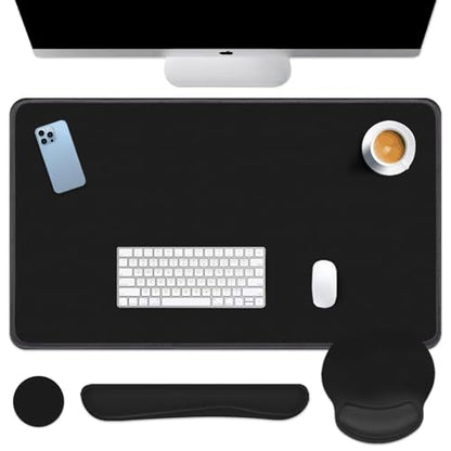 Britimes Black Keyboard Mouse Pad Set Black 4 in1 Large Mousepad+Keyboard Wrist Rest+Mouse Wrist Rest+Coaster Ergonomic Design for Home Office Computer 35.4x15.7Inches - color: BLACK