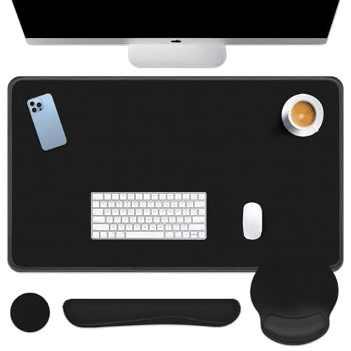 Britimes Black Keyboard Mouse Pad Set Black 4 in1 Large Mousepad+Keyboard Wrist Rest+Mouse Wrist Rest+Coaster Ergonomic Design for Home Office Computer 35.4x15.7Inches - color: BLACK