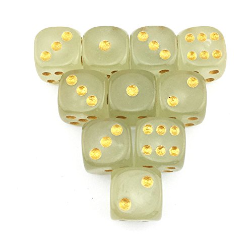 SmartDealsPro 10-Pack D6 Six Sided Glow in the Dark Dice Die for DND, MTG, RPG, Tenzi, Farkle, Yahtzee, Bunco, Teaching Math, Table Board Game (16mm Golden dots（10pcs）) - size: 16mm golden dots（10pcs）