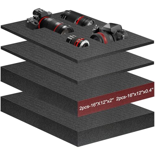 Eunice 4Pcs Polyurethane Foam Inserts -2 Size 16 x 12 x 0.4 Inch & 16 x 12 x 2 Inch Pick and Pluck Foam Padding Sheets for Tool Box, Camera Storage and Crafts - size: 2pcs-16*12*0.4 + 2pcs-16*12*2 Inches