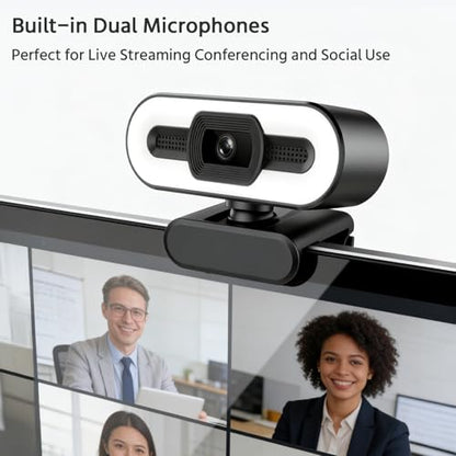 2K Webcam for PC with Microphone & Noise Cancellation, 1200P HD, Auto Focus, 120° Wide Angle, 3-Level Beauty Fill Light, Plug & Play USB Camera for Streaming, Conferencing, Calling (Black)
