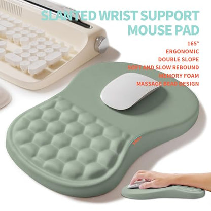 2-in-1 Ergonomic Set, Wave Rise Keyboard Wrist Rest and Massage Bulge Slope Mouse Pad Wrist Support, Cushion Memory Foam Integrated to Relieve Wrist Pain, Light Green - color: Light Green