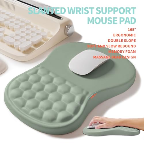 2-in-1 Ergonomic Set, Wave Rise Keyboard Wrist Rest and Massage Bulge Slope Mouse Pad Wrist Support, Cushion Memory Foam Integrated to Relieve Wrist Pain, Light Green - color: Light Green