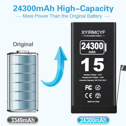 XYIRMCYF 24300mAh Super Capacity Battery Compatible with iPhone 15, 0 Cycle Li-Polymer Replacement Battery for iPhone 15, with Professional Repair Tool Kit - color: 15-24300