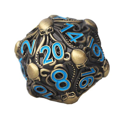 Big Octopus Metal D20 Dice - Solid Antique Bronze Finish with Blue Numbers Die, for Cthulhu Mythos, Tabletop RPGs -DNDWoW BZQB - color: Antique Octopus Dice in Blue Numbers