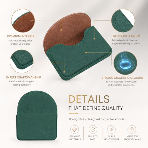 Business Card Holder，PU Leather Business Card Case Wallet Green | Pocket Travel Name Card Case for Men and Women Gift，Portable Magnetic Business Card Carrier for Purse - color: Green