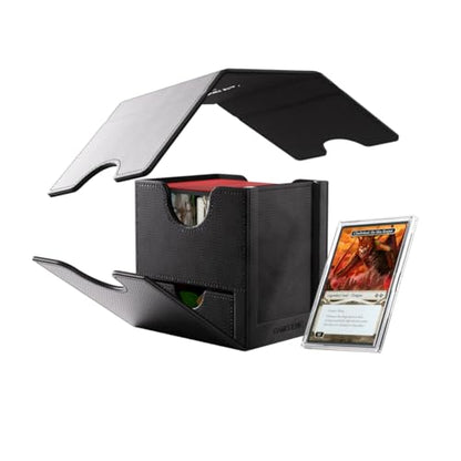 Gamegenic Sidekick Pro 100+ XL Convertible - Premium Deck Box with Secure Card Storage, UV Protected Slide Card Case, Display Top Card, Extra Token Drawer, Magnetic Closure, Black Color, Made - color: Black