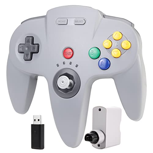 SAFFUN Wireless N64 Controller Made for Switch 1 & 2, N64 Console, (Gray) | (Built-in Vibration) (Rechargeable) (3D Analog Stick), 2.4 GHz USB & N64 Receiver Made for Switch Online, Windows PC, macOS - color: Gray