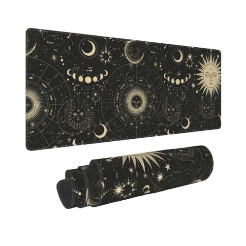 Large Gaming Mouse Pad Desk Mat, Astrology Vintage Moon and Sun Extended Keyboard Mouse Pad Mousepad with Non-Slip Base and Stitched Edge Mouse Mat Desk Pad for Desk Home Office, 31.5 x 11.8 - color: Astrology Vintage Moon and Sun