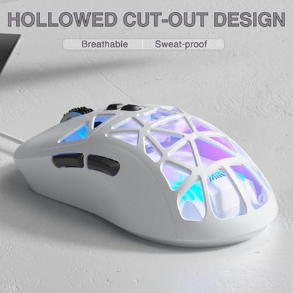 SOLAKAKA SM901 Gaming Mouse,13800DPI RGB Mouse with Programmable Buttons,53g Lightweight Wired Mouses for Gamer,White - color: white, size: SM901