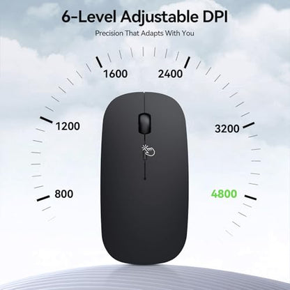 TECKNET Wireless Mouse, 4800 DPI Rechargeable Bluetooth Mouse for Laptop | Bluetooth 5.2/3.0 & 2.4G, Ultra-Thin, 6-Level Adjustable 4800 DPI Computer Mouse for Mac OS, iPad, Windows, Android - color: black