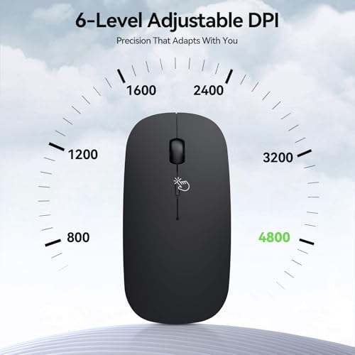TECKNET Wireless Mouse, 4800 DPI Rechargeable Bluetooth Mouse for Laptop | Bluetooth 5.2/3.0 & 2.4G, Ultra-Thin, 6-Level Adjustable 4800 DPI Computer Mouse for Mac OS, iPad, Windows, Android - color: Matte Black