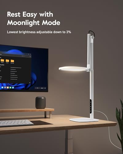 LitONES Tall LED Desk Lamps with Base, Edge-Lit Eye-Care, 50 Light Modes | 40" Height, Dimmable & Flexible, CRI>97.8, Memory and Timer Func, Stable Mental Base for Home Office, Video Calls & Drafting - size: White 1 Pack