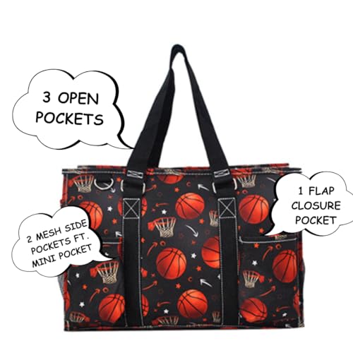 NGIL Utility Water Resistant Tote Bag | Work Tote for Women, Nurse Bag, Teacher's Choice Purse, Gym Bag, Everyday Organizer Top Zipper Closure - color: Basketball Pro-black