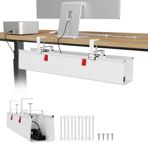 Univivi No Drill Under Desk Cable Management Tray, 28 inch Cable Management | Clamp/Screw Mount Cable Management Desk, Premium Fabric Cable Management Box, Various Sizes Wire Management for Office, Home - color: White, size: 28"L x 5.5"W
