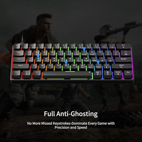 Newmen GM611 Mechanical Keyboard,LEDBacklit Wired Gaming Keyboard RedSwitch | Compact Portable,Mini 61 Keys,LED Backlit,60 Percent Mechanical Keyboard,Black Keycaps,Windows Laptop PC,Linear Red Switches - color: black keycaps-red switch