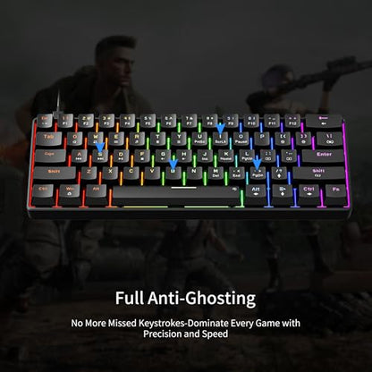 Newmen GM611 Mechanical Keyboard,LEDBacklit Wired Gaming Keyboard RedSwitch | Compact Portable,Mini 61 Keys,LED Backlit,60 Percent Mechanical Keyboard,Black Keycaps,Windows Laptop PC,Linear Red Switches - color: black keycaps-red switch