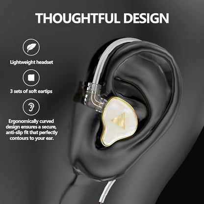 in Ear Monitor, HiFi Headphones with Dual Magnetic Dynamic Driver, White | Hybrid Banlance Armature with Dynamic in Ear Headphones IEM Earphones Gaming Earbuds no Mic - color: YJS-820-White no Mic