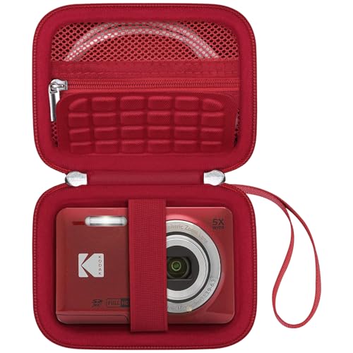 Canboc Hard Case for KODAK PIXPRO FZ55/ FZ45/ FZ43/ FZ53 16MP Digital Camera, Vlogging Camera Bag, Zipper Mesh Pocket fit Cable, SD Card, Red (Case Only) - color: T-Red
