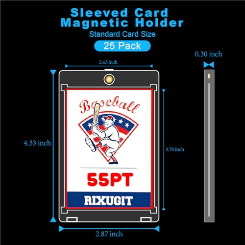 25-Pack 55pt Magnetic Card Holders for Sleeved Cards | Wide 2.63"×3.7" inner space fits pre-sleeved cards, double protection, sleeve cards first then store in one touch card holder - size: 25ct 55PT Sleeved Card Holder