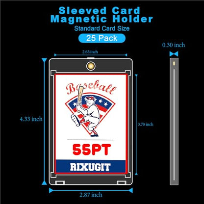 25-Pack 55pt Magnetic Card Holders for Sleeved Cards | Wide 2.63"×3.7" inner space fits pre-sleeved cards, double protection, sleeve cards first then store in one touch card holder - size: 25ct 55PT Sleeved Card Holder