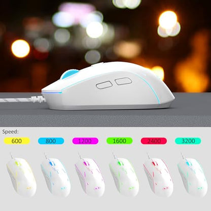MageGee GT838 Gaming Keyboard and Mouse Combo, 104 Keys RGB Backlit Quiet Wired Keyboards with Number Pad, Metal Panel, Anti-Ghosting, Keyboards Set for Desktop, Laptop, PC, Green - color: White Green
