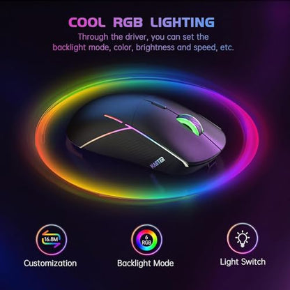 FFJ Wireless Gaming Mouse, 24000 DPI, Rechargeable Gaming Mice for PC, Mac | Tri-Mode 2.4G/USB-C/Bluetooth 5.3 Gaming Mouse Wireless, RGB Programmable Mouse Gamer, 75Hrs Battery Life, Black