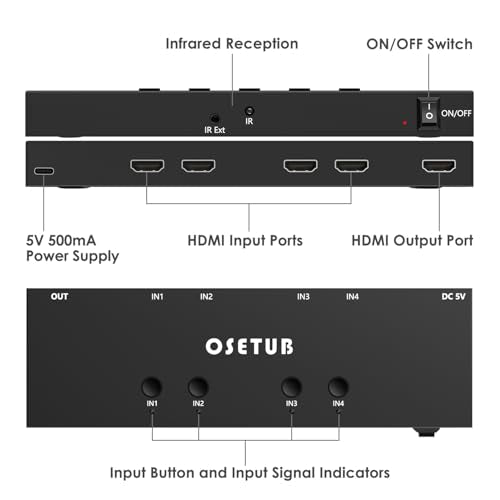 4K@60Hz 4 in 1 Out HDMI Switch, 4 Port HDMI Switcher Selector Support HDR10 & HDCP 2.2 & Full 3D with IR Remote Control Compitable with Nintendo Switch,Xbox PS5/4,Fire Stick,Roku,Apple TV for Gaming - size: 4K60Hz 4×1 HDMI Switch