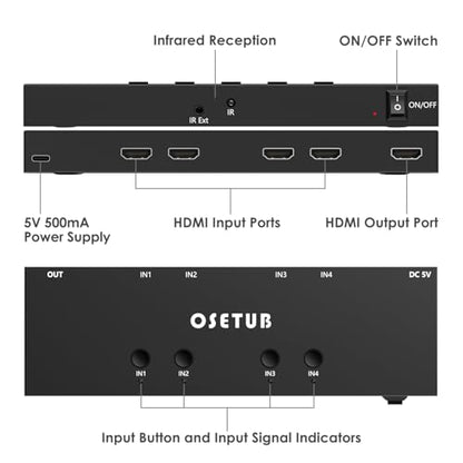 4K@60Hz 4 in 1 Out HDMI Switch, 4 Port HDMI Switcher Selector Support HDR10 & HDCP 2.2 & Full 3D with IR Remote Control Compitable with Nintendo Switch,Xbox PS5/4,Fire Stick,Roku,Apple TV for Gaming - size: 4K60Hz 4×1 HDMI Switch