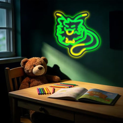 Alien Cat Neon Sign, Green & Yellow LED Light, 12x12 Inch, USB Powered, Dimmable, for Bedroom, Game Room, Party & Gifts - color: S-WXM