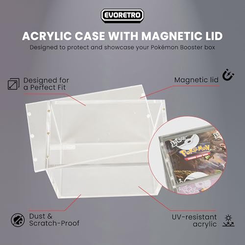 EVORETRO Booster Box Acrylic Case Protector for Pokemon, Magnetic Lid | 1 Pack | 4mm Thick | UV-Resistant & Acid-Free | Crystal-Clear Scratch-Resistant Display | Snug Fit for Sealed Booster Boxes - style: Booster Magnet (1)