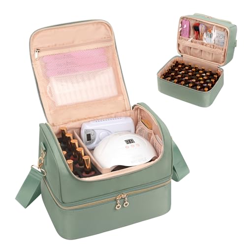 Nail Polish Organizer Case, Nail Supplies Storage Box Holds 45 Bottles Nail Polish & Nail Lamp, Travel Nail Tech Carrying Case, Nail Kit Bag For Nail Stuff & Manicure Tools - color: Green, size: 45 Slots
