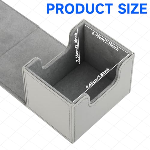 Homakover Trading Card Storage Box, Card Deck Case for Trading Cards 100, Leather Magnetic Closure Commander Deck Box Fit for MTG and Sport Cards (Grey)