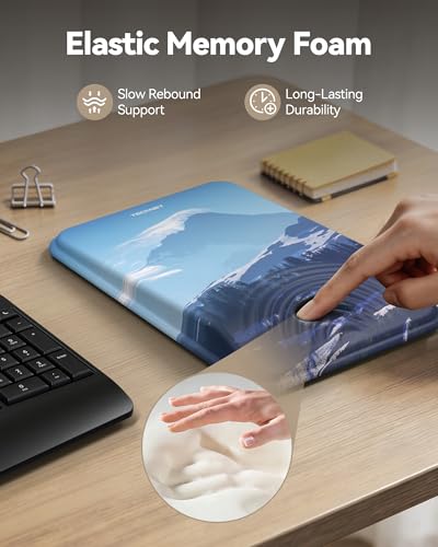 Ergonomic Mouse Pad with Wrist Rest, Mousepad with Wrist Support with Built-in Memory Foam and Ergonomic Slope Design Relieves Carpal Tunnel Syndrome Pain，Desk Computer Office Gaming Mouse Pads - color: Mountain Peak