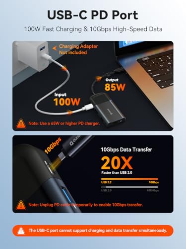 QUUGE USB-C Hub, 6 in 1 4K HDMI Dock, 100W PD, SD/TF Card Reader, Laptops | 100W PD input, 10Gbps data port, SD and TF card access, screen privacy button, aluminum housing, for travel and hybrid work - style: QC601【1 × HDMI + 2 × USB-A + PD 100W + SD & TF