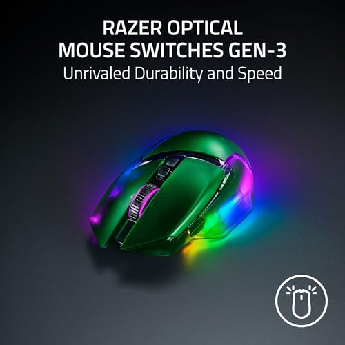 Razer Basilisk V3 Pro 35K Wireless Gaming Mouse, Phantom Green | HyperScroll Tilt Wheel, 35K DPI Optical Sensor Gen 2, 13 Customizable Controls, RGB, Optical Switches Gen 3, 140 Hr Battery - color: Phantom Green