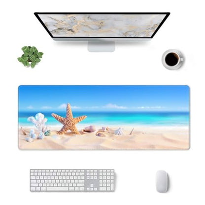 Gaming Mouse Pad, Large Beach Mousepad Laptop, Extended Mouse Mat, Long XL Waterproof Keyboard Pads, Big Non-Slip Mousepads for Game Office Home, 31.5 x 11.8 in - color: Beach